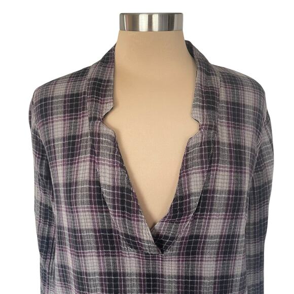 Natural Life Cotton Flannel Tunic Top Purple Gray Plaid Size MEDIUM Pockets Boho - Picture 3 of 9